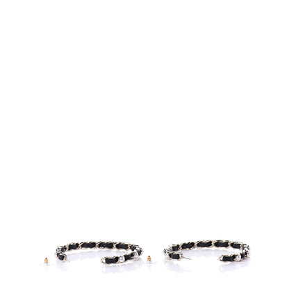 Chanel Lambskin Pearl CC Chain Hoop Earrings Gold Black 3 of 5