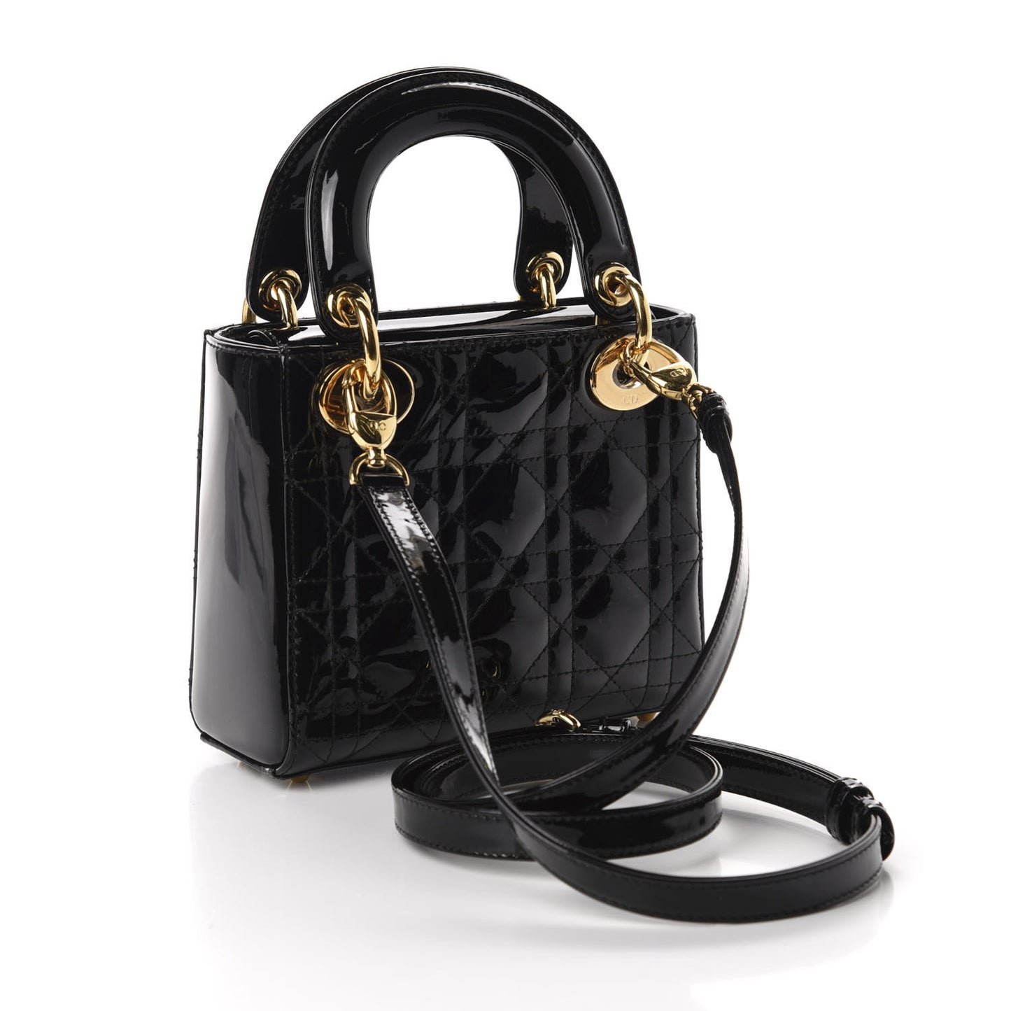 Patent Cannage Mini Lady Dior Black
