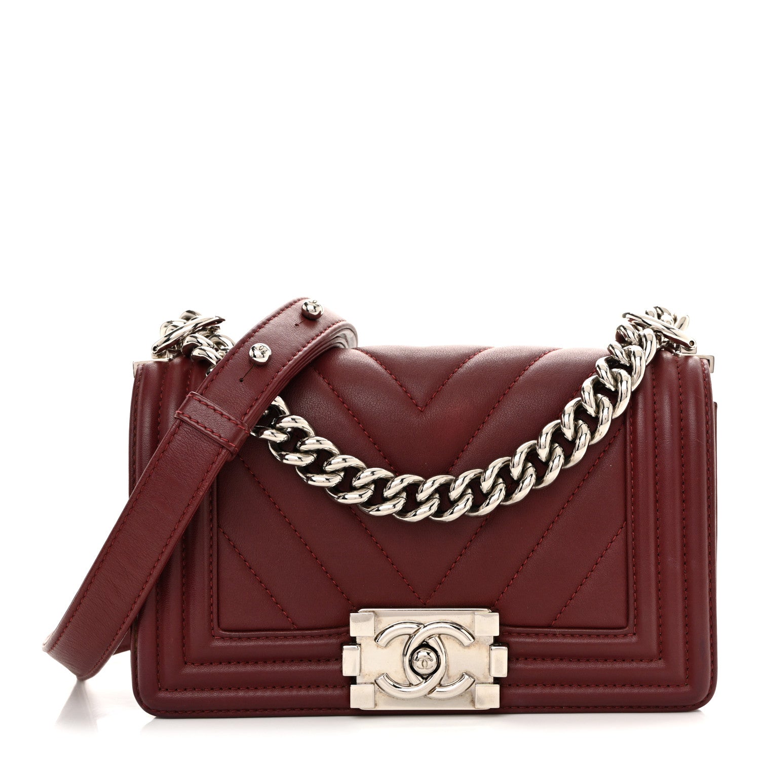 Chanel Calfskin Chevron Quilted Small Boy Flap Burgundy 1 of 13