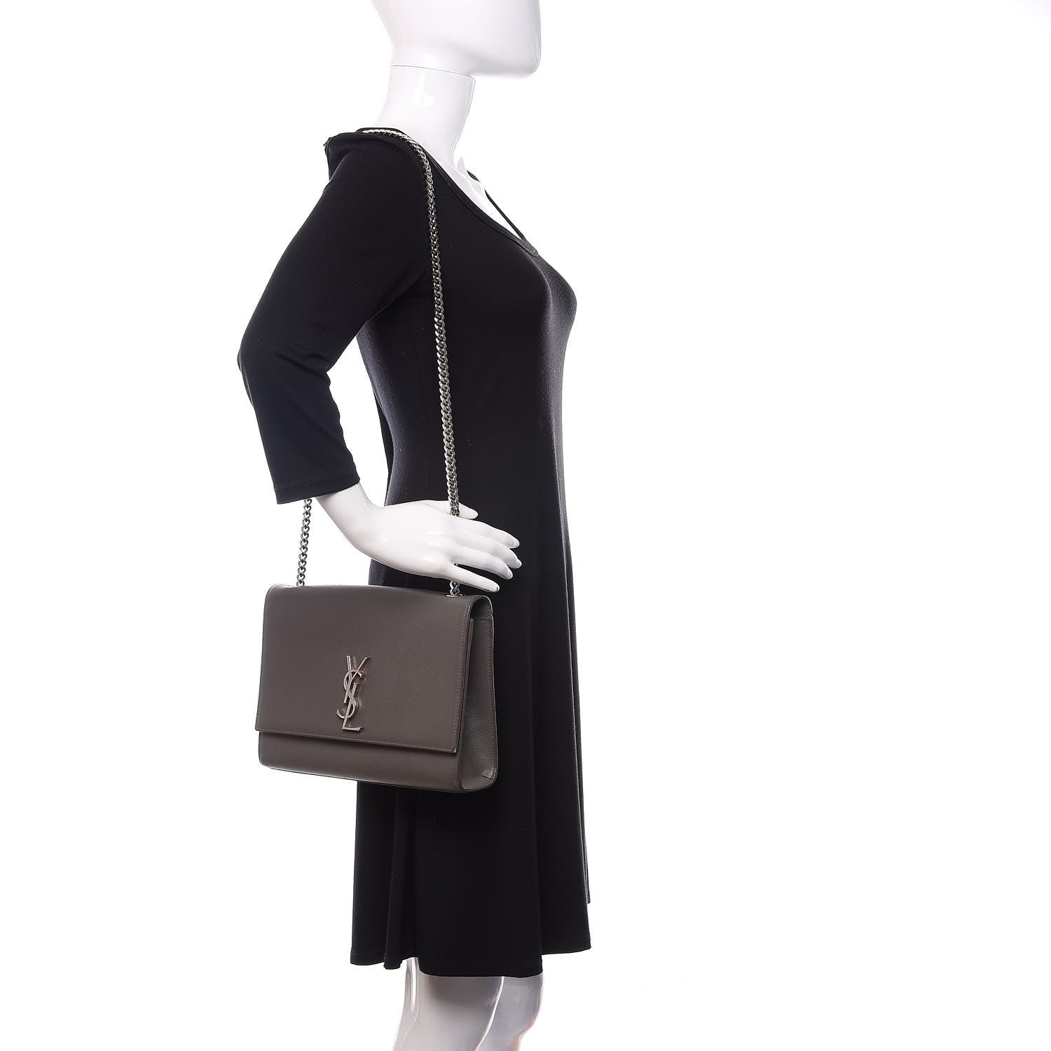 Saint Laurent Grain De Poudre Large Classic Monogram Kate Satchel Earth 2 of 11