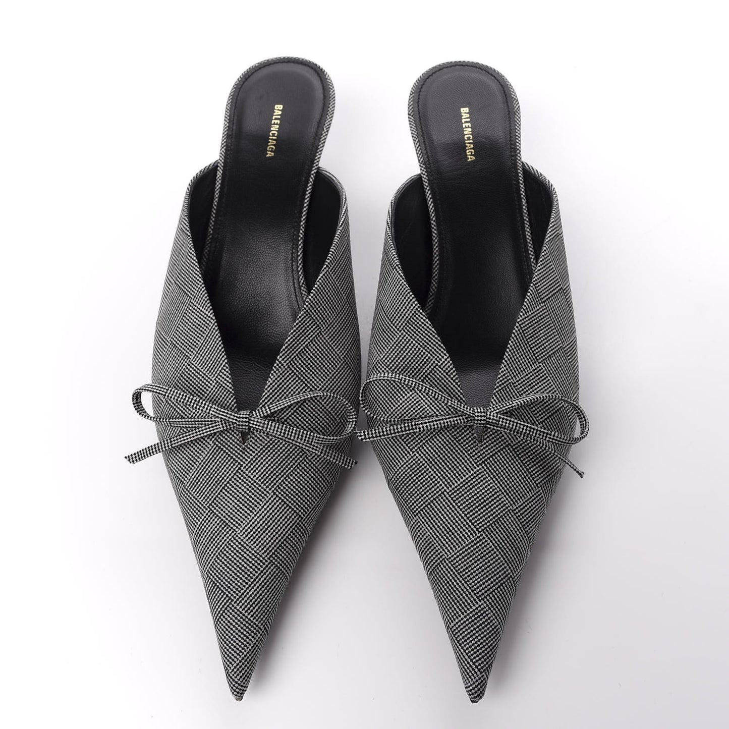 Fabric Check Tailoring Pointed Toe Knife 40mm Mules 39.5 Grey