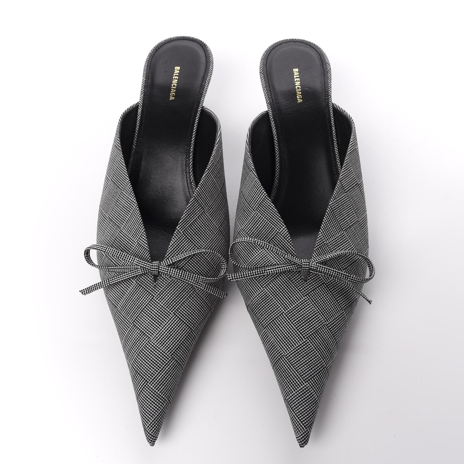 Balenciaga Fabric Check Tailoring Pointed Toe Knife 40mm Mules 39.5 Grey 5 of 11