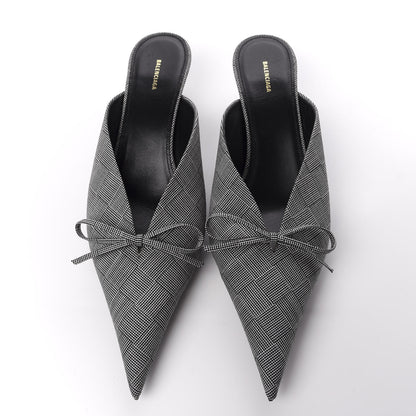 Balenciaga Fabric Check Tailoring Pointed Toe Knife 40mm Mules 39.5 Grey 5 of 11