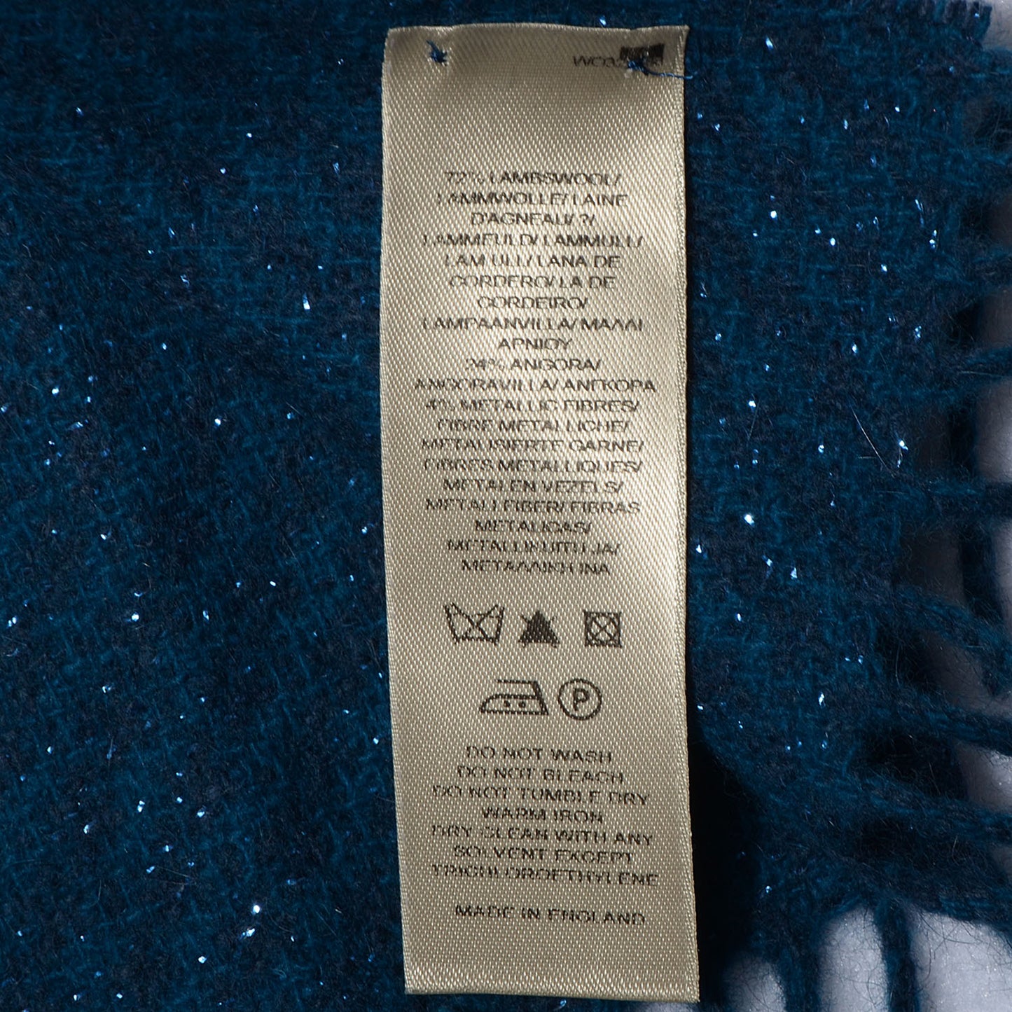 Wool Angora Metallic Color Check Glitter Scarf Blue