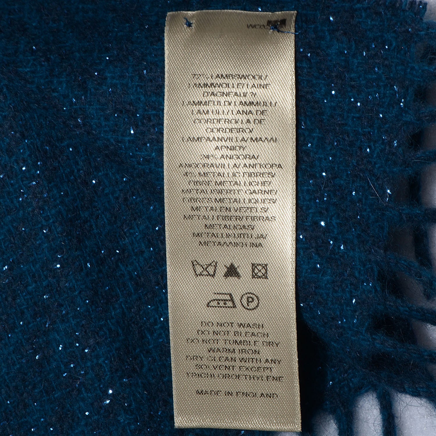Burberry Wool Angora Metallic Color Check Glitter Scarf Blue 4 of 7