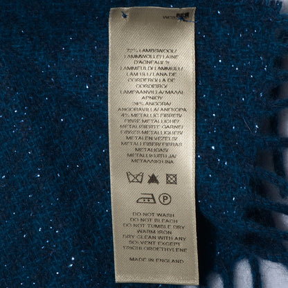 Burberry Wool Angora Metallic Color Check Glitter Scarf Blue 4 of 7
