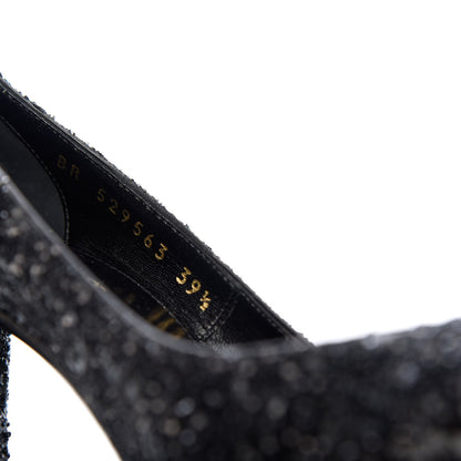 Saint Laurent Glitter Era Pumps 39.5 Black Silver 10 of 11