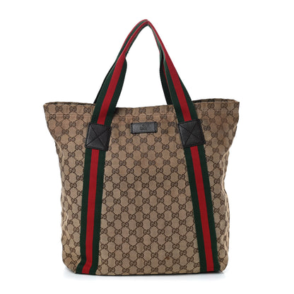 Gucci GG Monogram Medium Web Handle Vertical Tote Dark Brown 1 of 10