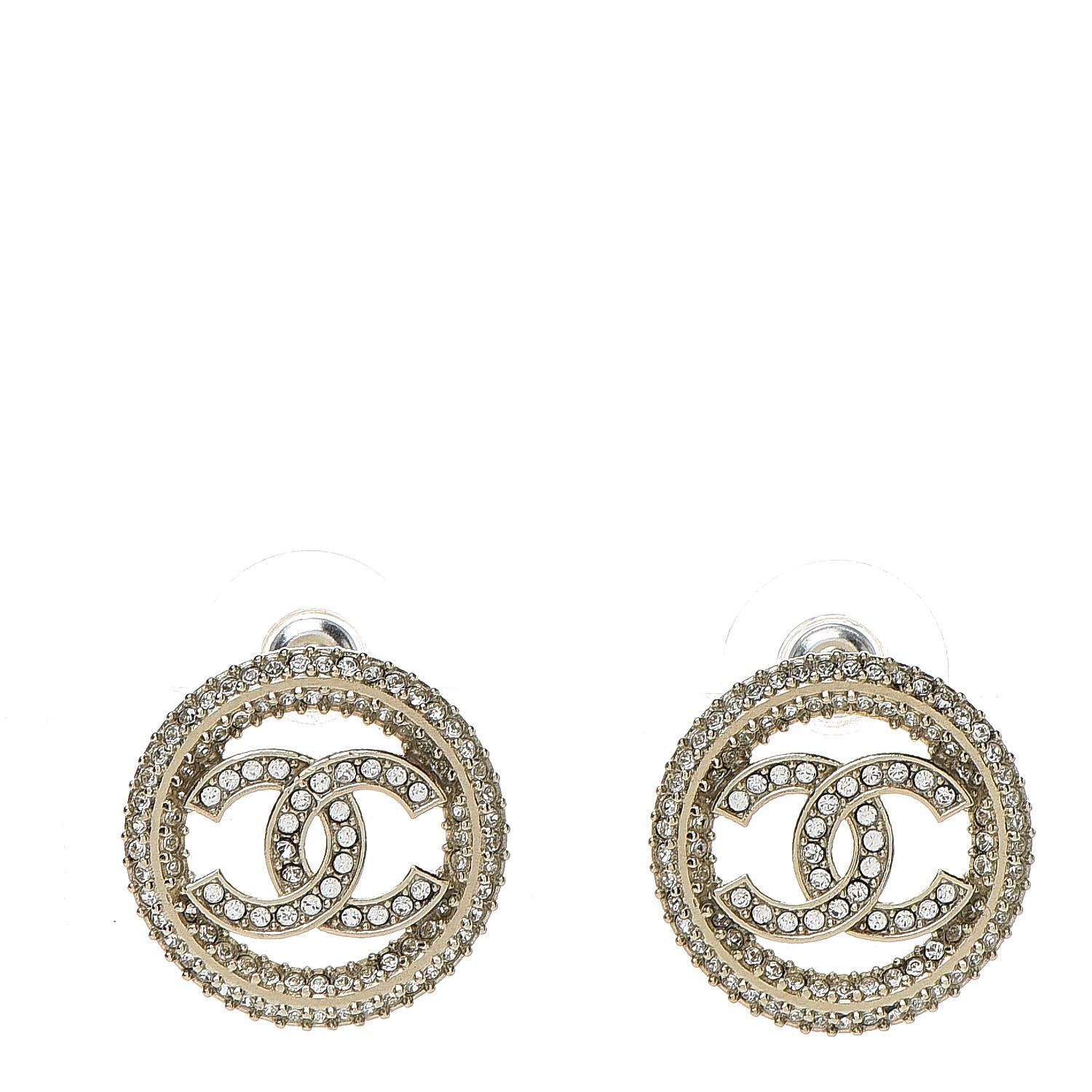 Chanel Crystal CC Vendome Round Earrings Gold 1 of 4