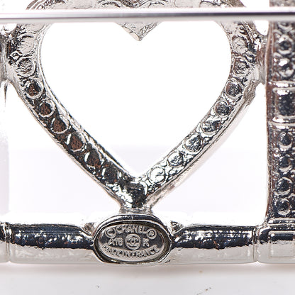 Chanel Crystal Eye Heart CC Brooch Silver 3 of 4