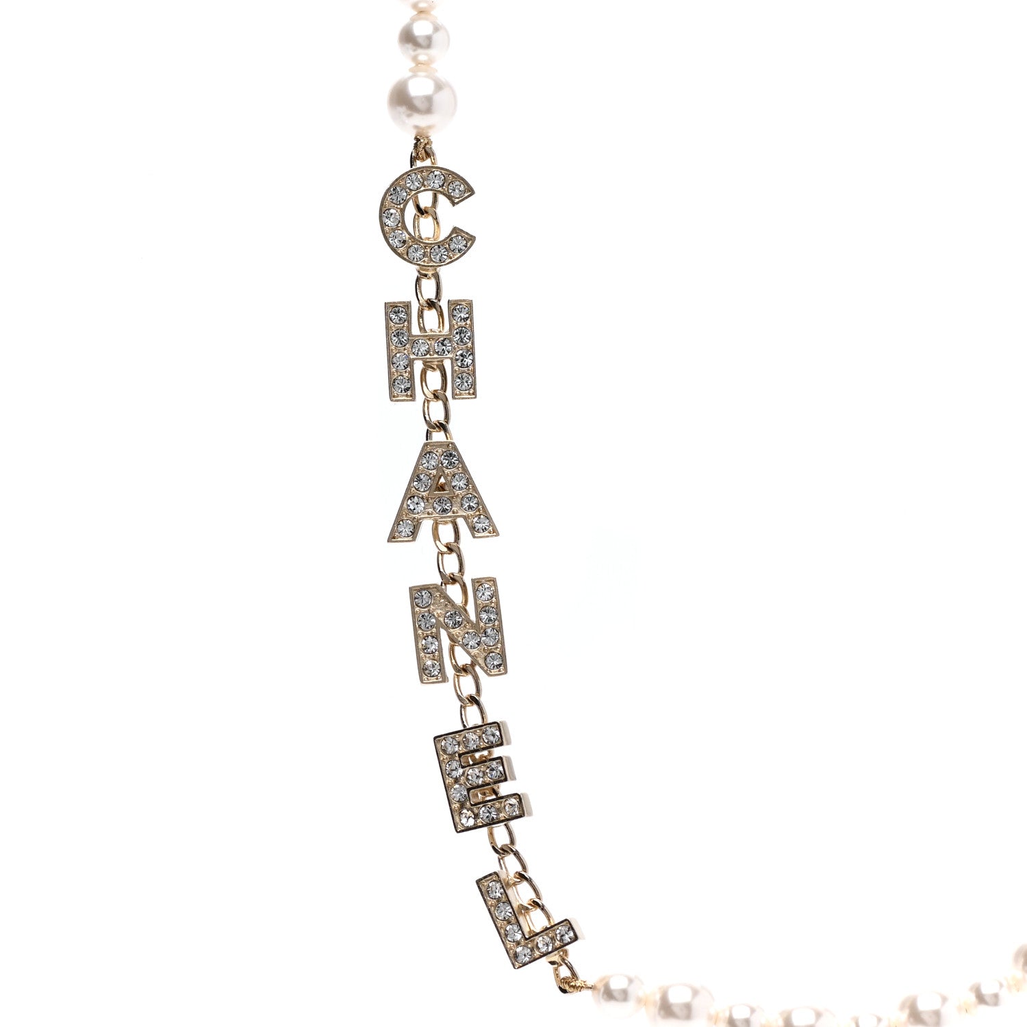 Chanel Crystal Pearl Signature Drop Necklace Light Gold 4 of 7