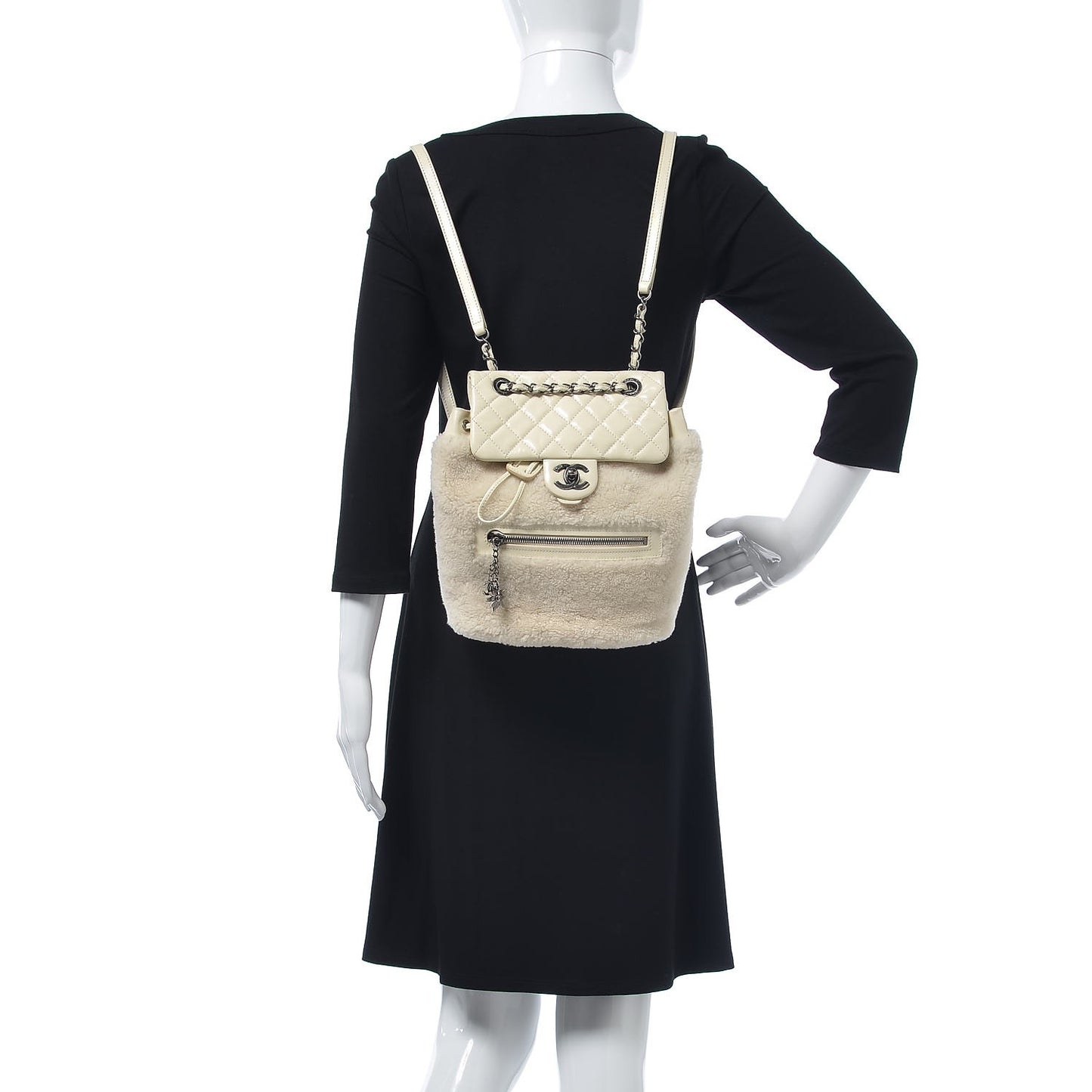 Glazed Calfskin Shearling Quilted Small Mountain Backpack Ivory