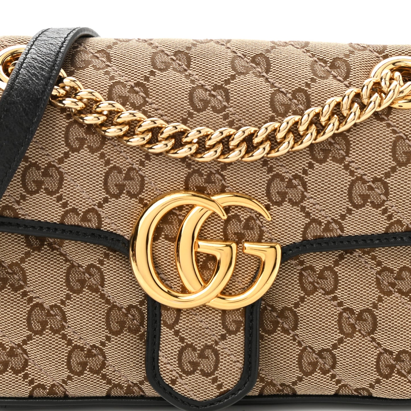 Monogram Matelasse Diagonal Mini GG Marmont Shoulder Bag Beige Black