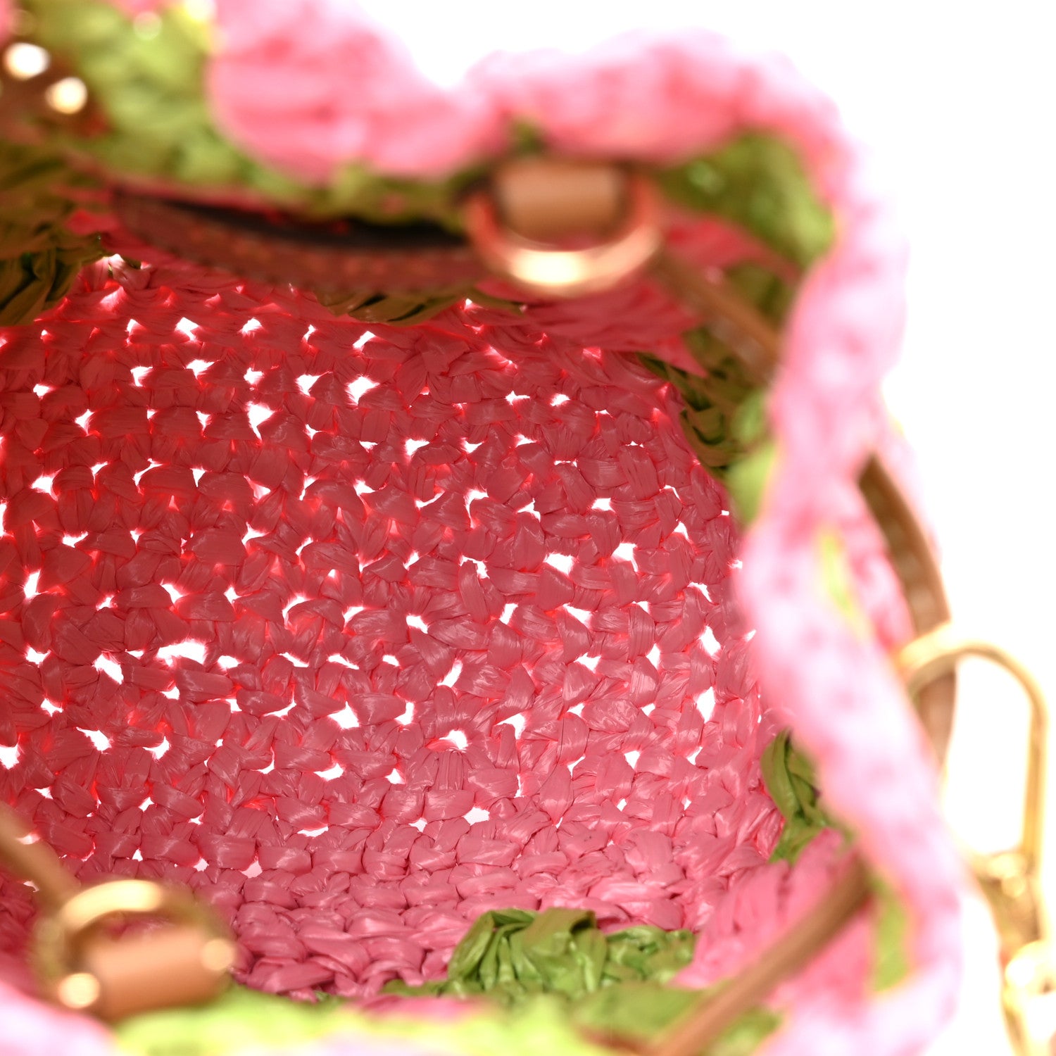 Prada Yarn Raffia Effect Crochet Mini Pouch Petal Pink Lawn Green 5 of 9