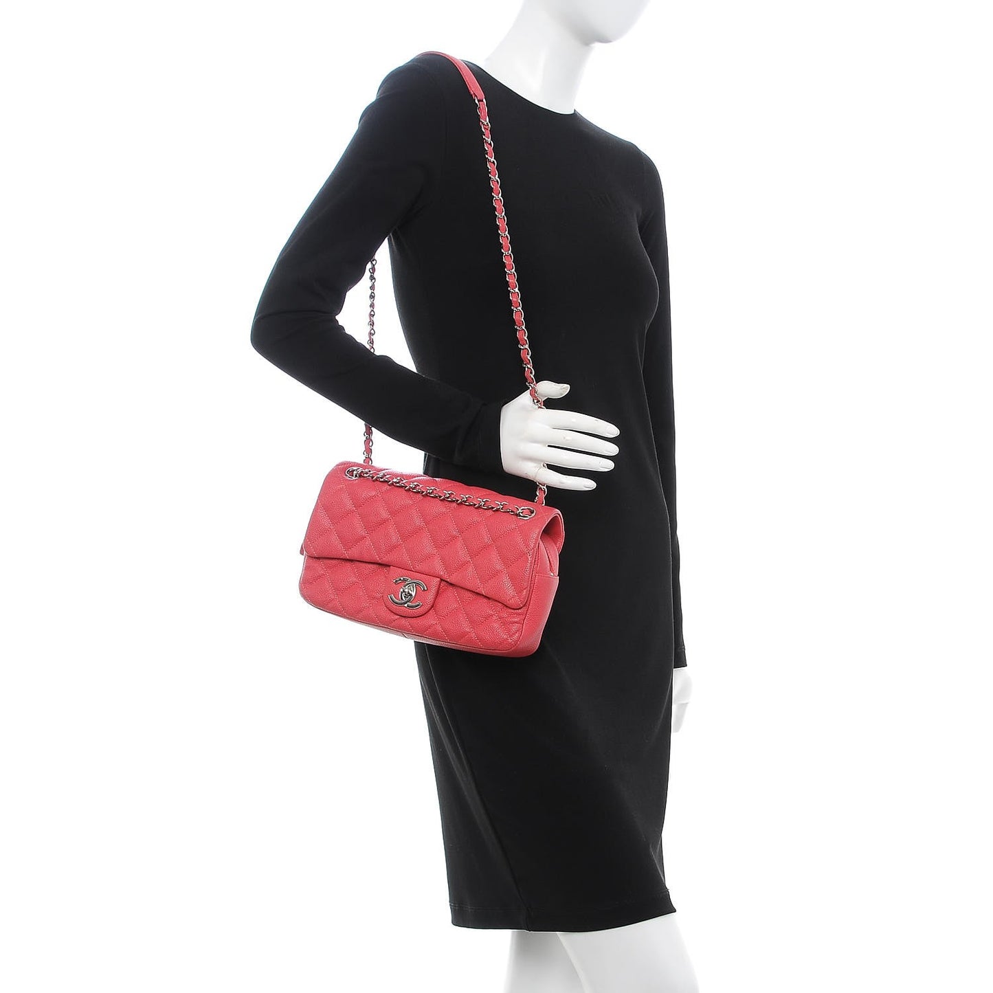 Caviar Quilted Medium Easy Flap Coral