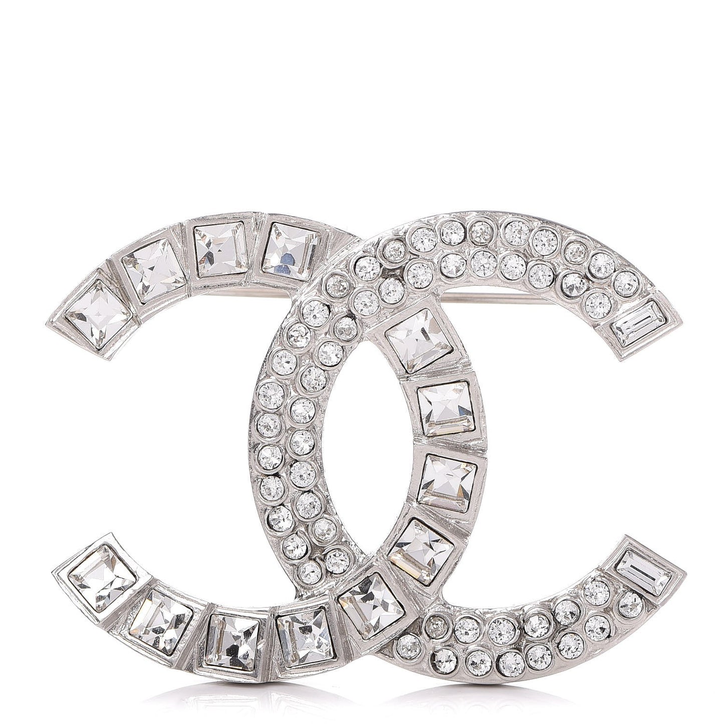 Baguette Crystal CC Brooch Silver