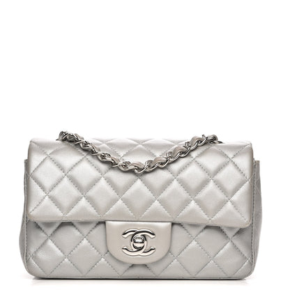 Chanel Metallic Lambskin Quilted Mini Rectangular Flap Silver 1 of 9