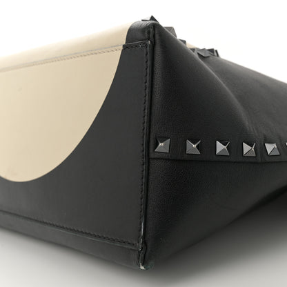 Valentino Garavani Calfskin Polka Dot Rockstud Shoulder Tote Black Light Ivory 9 of 13