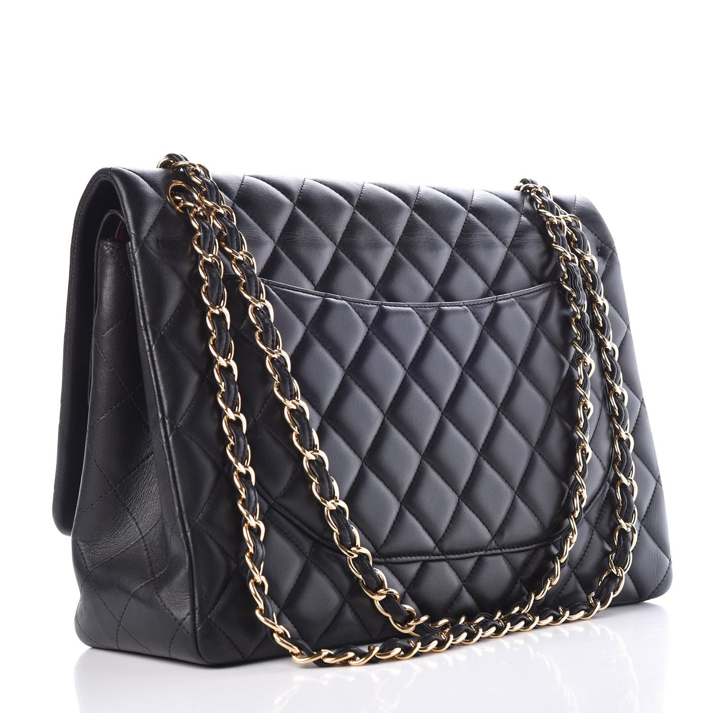Lambskin Quilted Maxi Double Flap Black