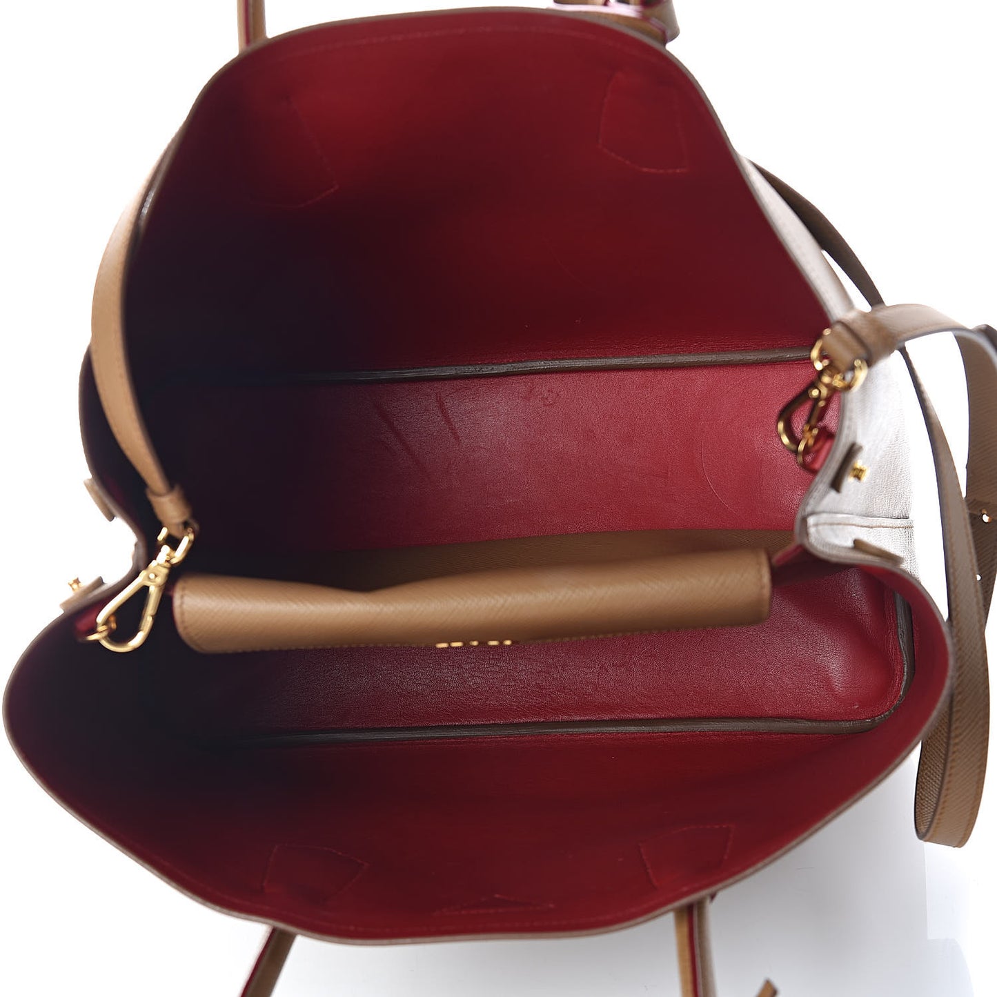 Saffiano Cuir Large Double Bag Caramel Fuoco