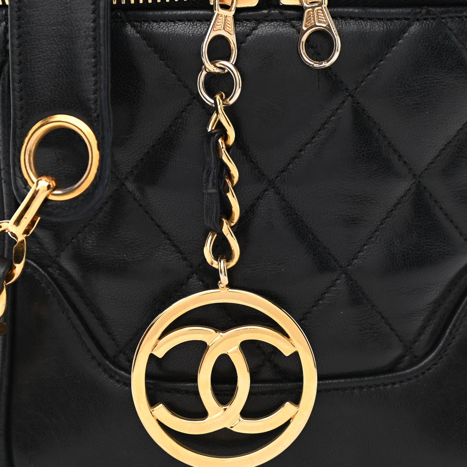 Chanel Lambskin Quilted Vanity Train Case Shoulder Bag Black 9 of 13