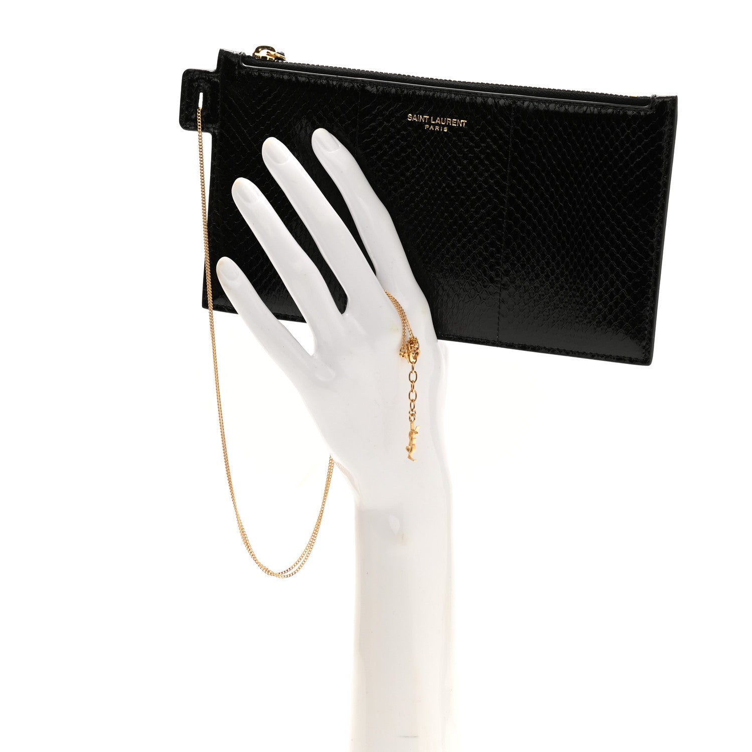 Saint Laurent Snakeskin Pouch With Chain Black 2 of 11