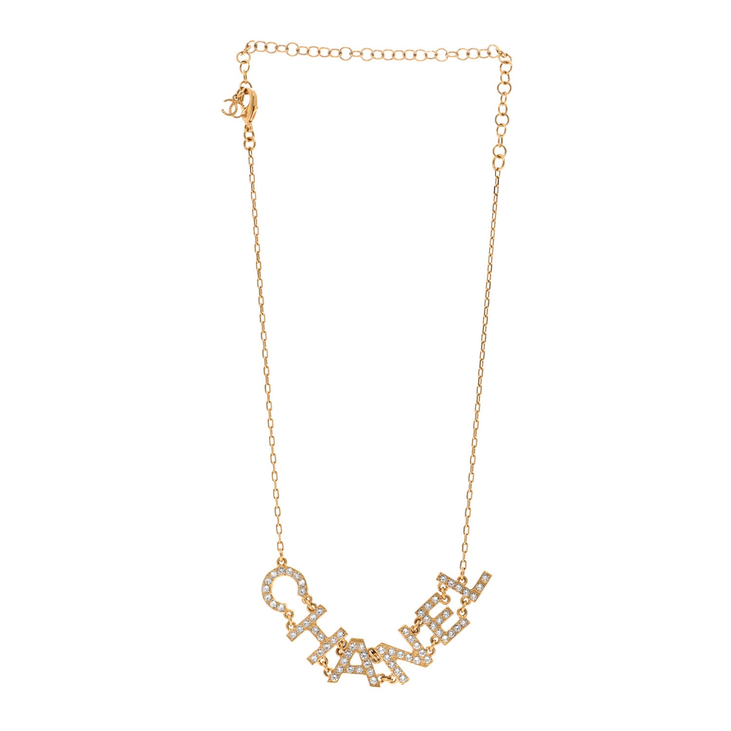 Chanel Metal Crystal 90's Icon Logo Necklace Gold 3 of 5