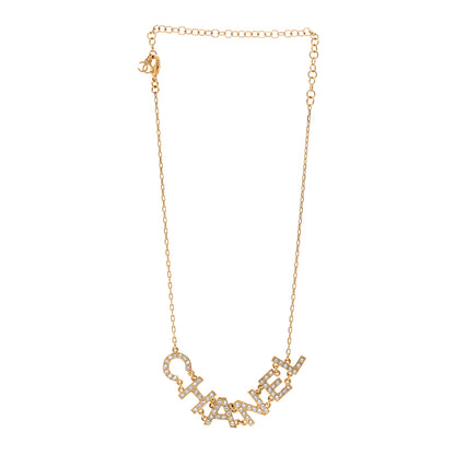 Chanel Metal Crystal 90's Icon Logo Necklace Gold 3 of 5
