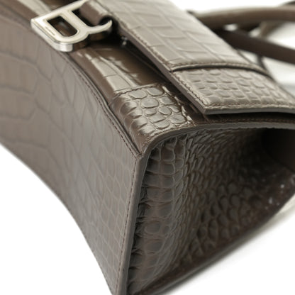 Balenciaga Shiny Calfskin Crocodile Embossed Small Hourglass Top Handle Bag Mink Grey 11 of 14