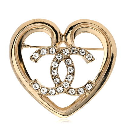 Chanel Metal Crystal CC Logo Heart Brooch Gold 1 of 5