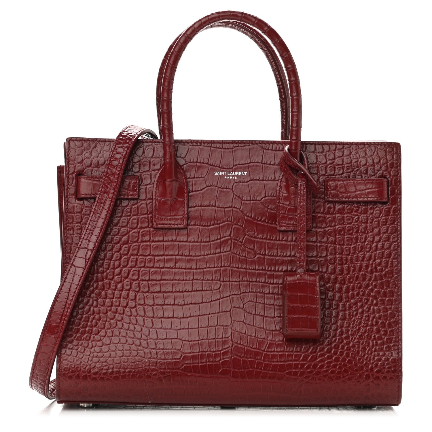 Saint Laurent Calfskin Crocodile Embossed Small Sac de Jour Red Lacquer 1 of 9