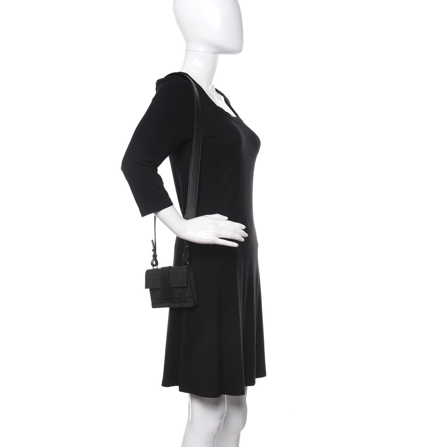 Fendi Recycled Fabric Jacquard Vitello Grace FF 1974 Baguette Belt Pouch Asfalto Black 2 of 9