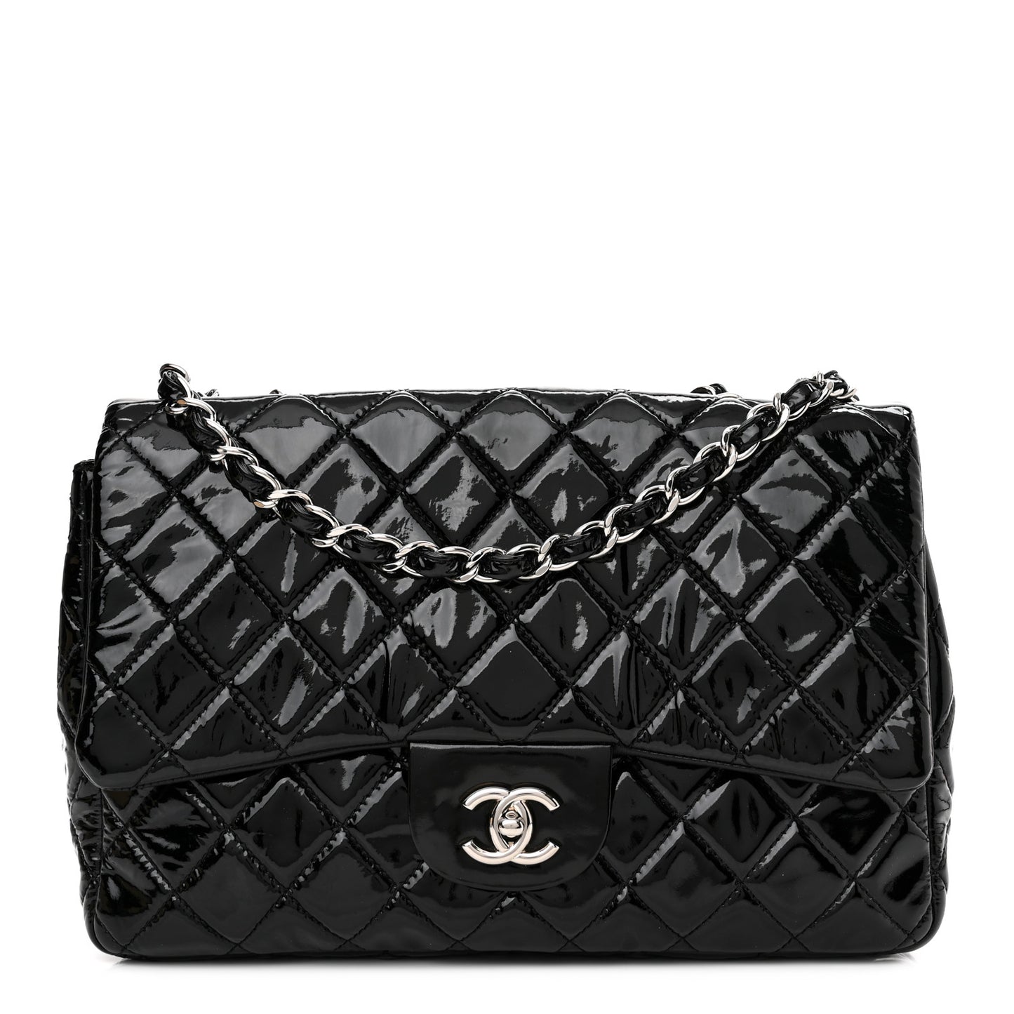 Patent Quilted Jumbo Single Flap Black