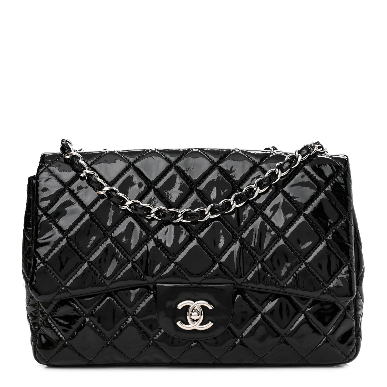 Chanel Patent Quilted Jumbo Single Flap Black 1 of 10
