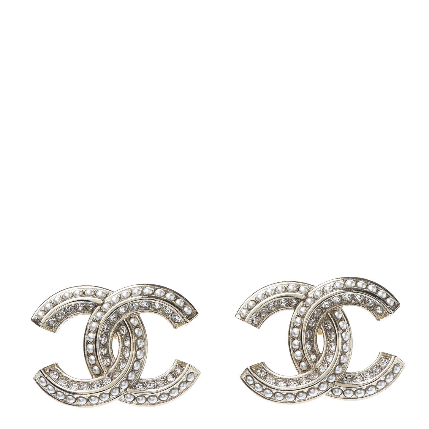 Crystal Pearl Chain Mania CC Earrings Gold