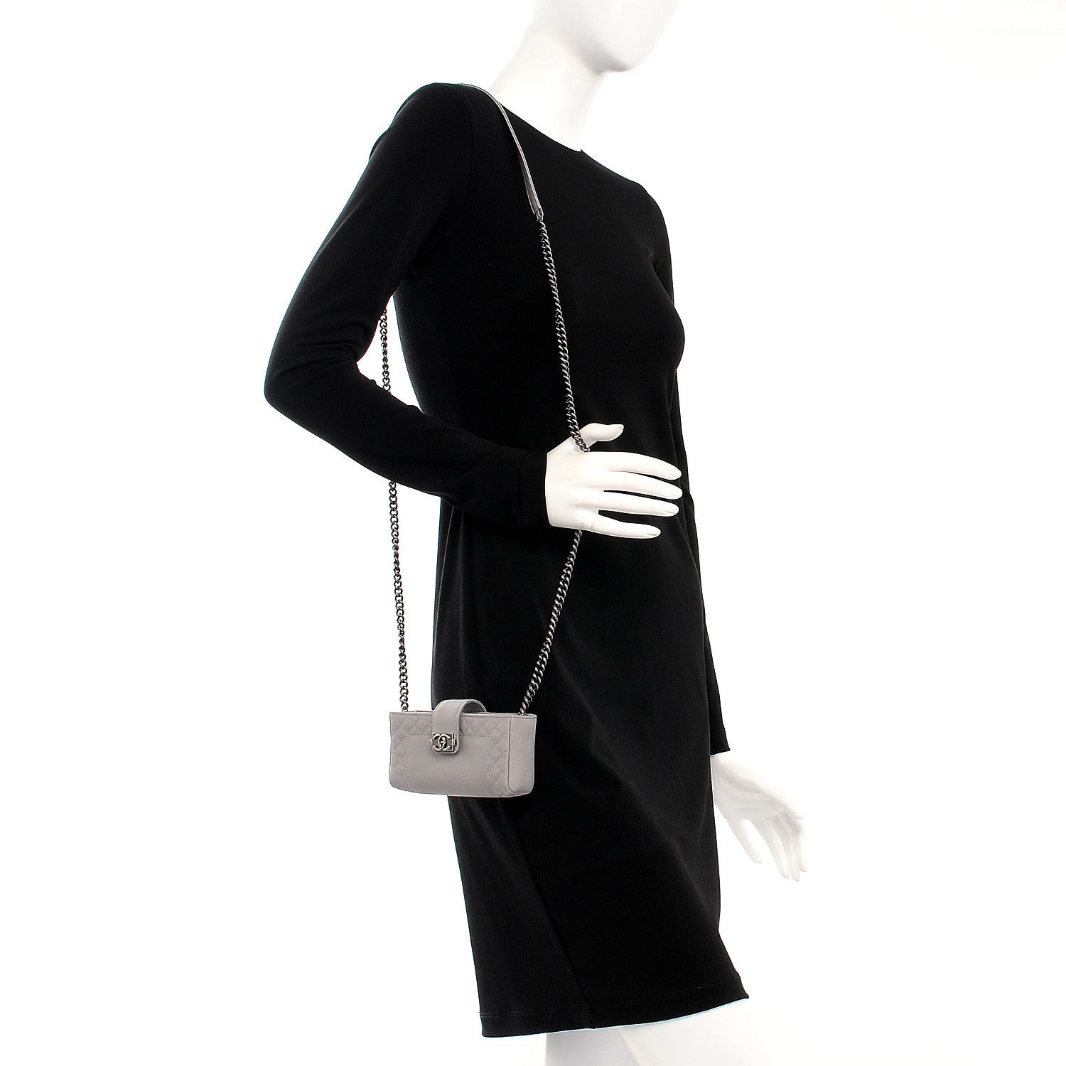 Chanel Calfskin Boy Reverso Mini Pochette Grey 2 of 8