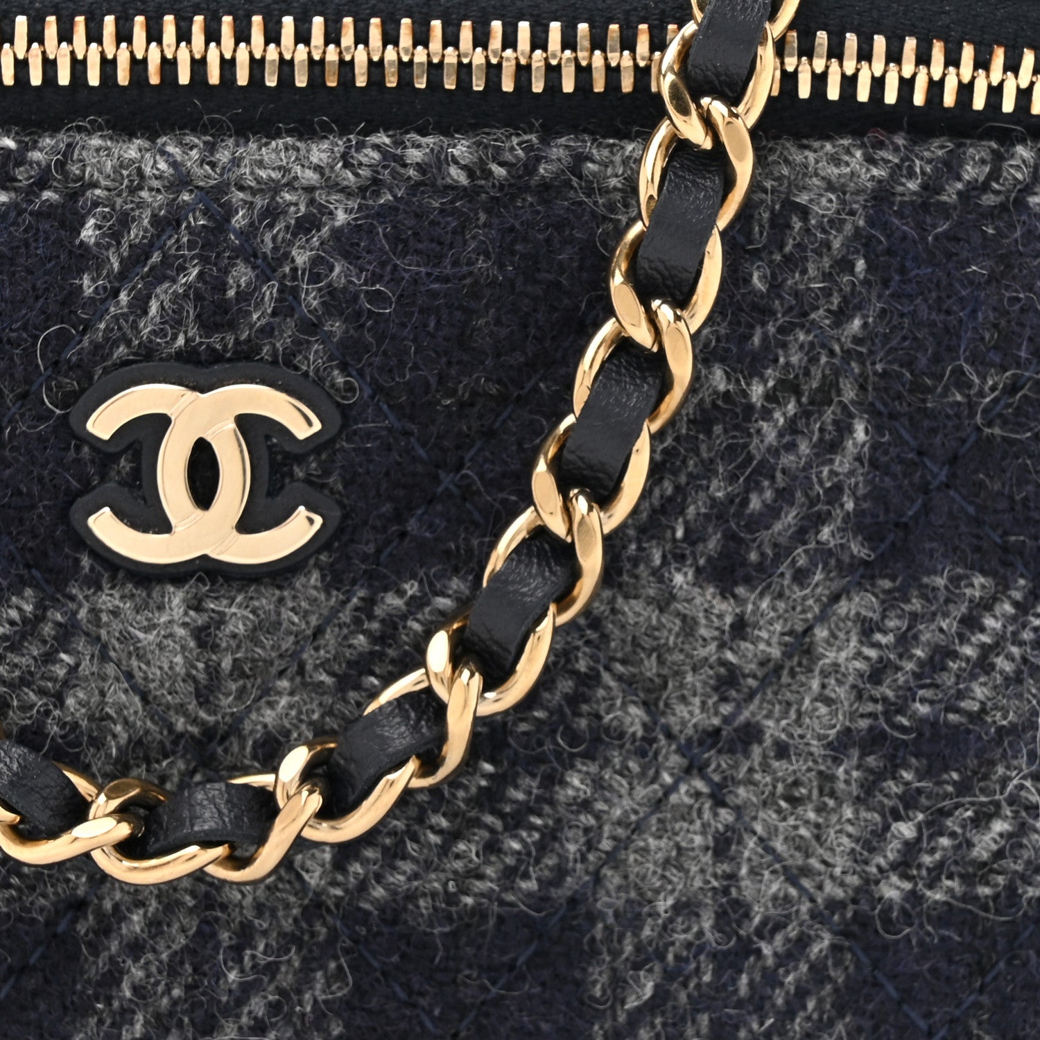 Chanel Wool Plaid Quilted Small Vanity Case With Chain Blue 8 of 10