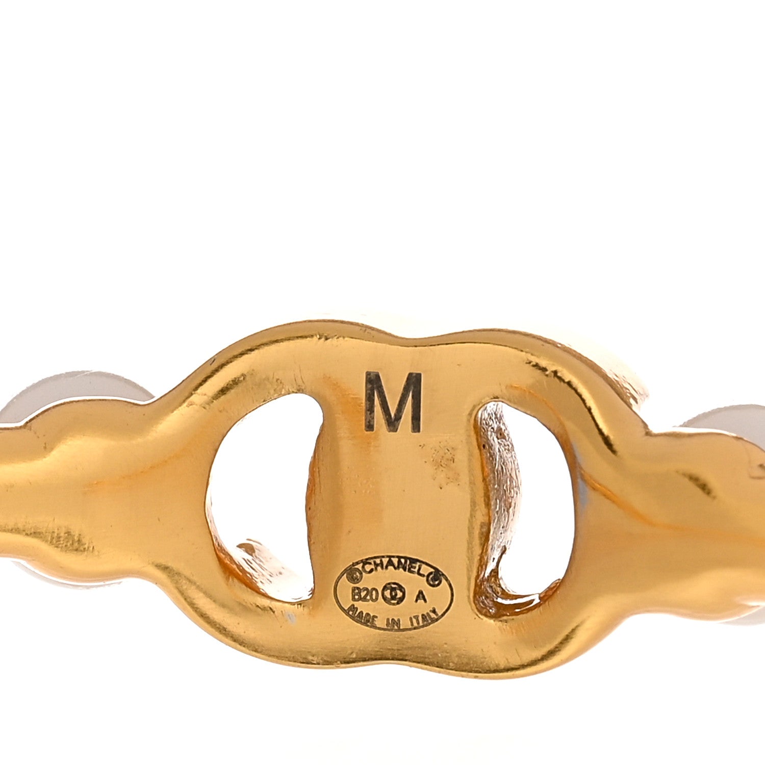 Chanel Pearl CC Cuff Bracelet M Gold Pearly White 4 of 5