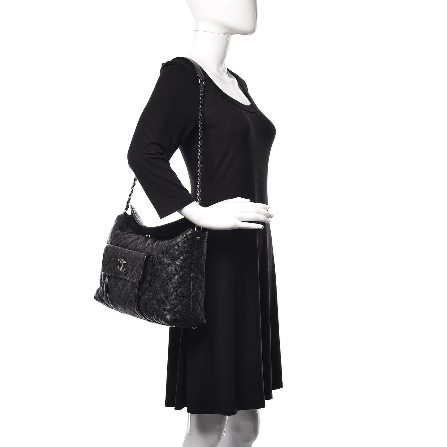 Caviar Quilted French Riviera Hobo Black