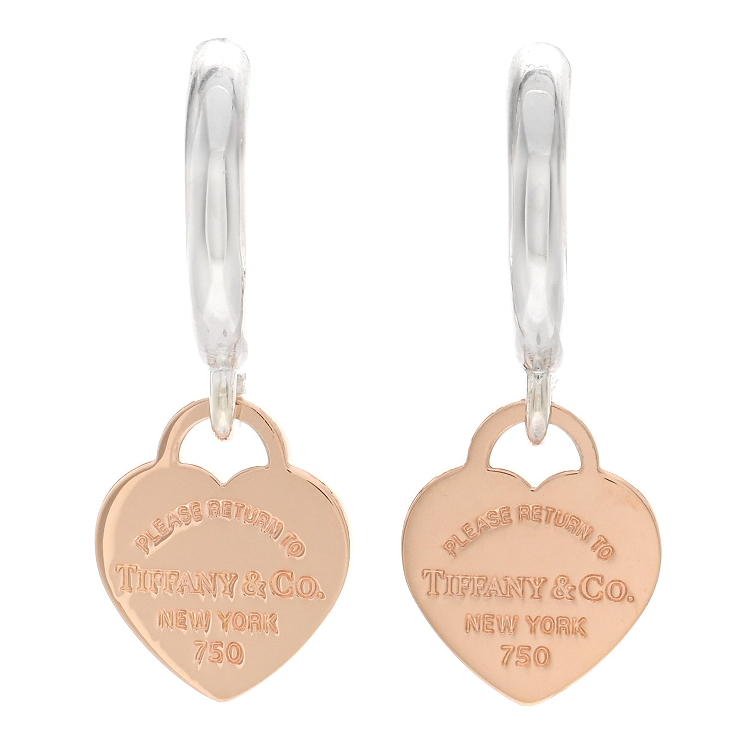 Tiffany Sterling Silver 18K Rose Gold Mini Return To Tiffany Heart Hoop Earrings 1 of 5