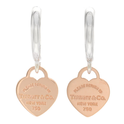 Tiffany Sterling Silver 18K Rose Gold Mini Return To Tiffany Heart Hoop Earrings 1 of 5