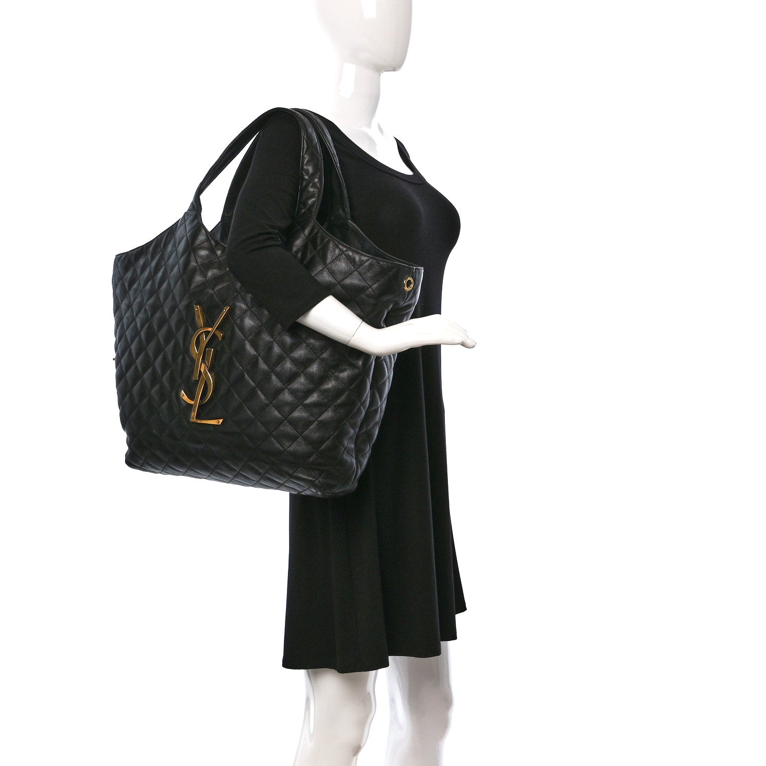Saint Laurent Lambskin Quilted Maxi Icare Shopping Tote Black 2 of 9