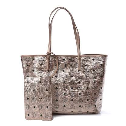 MCM Metallic Visetos Medium Anya Shopper Tote Champagne Gold 1 of 16