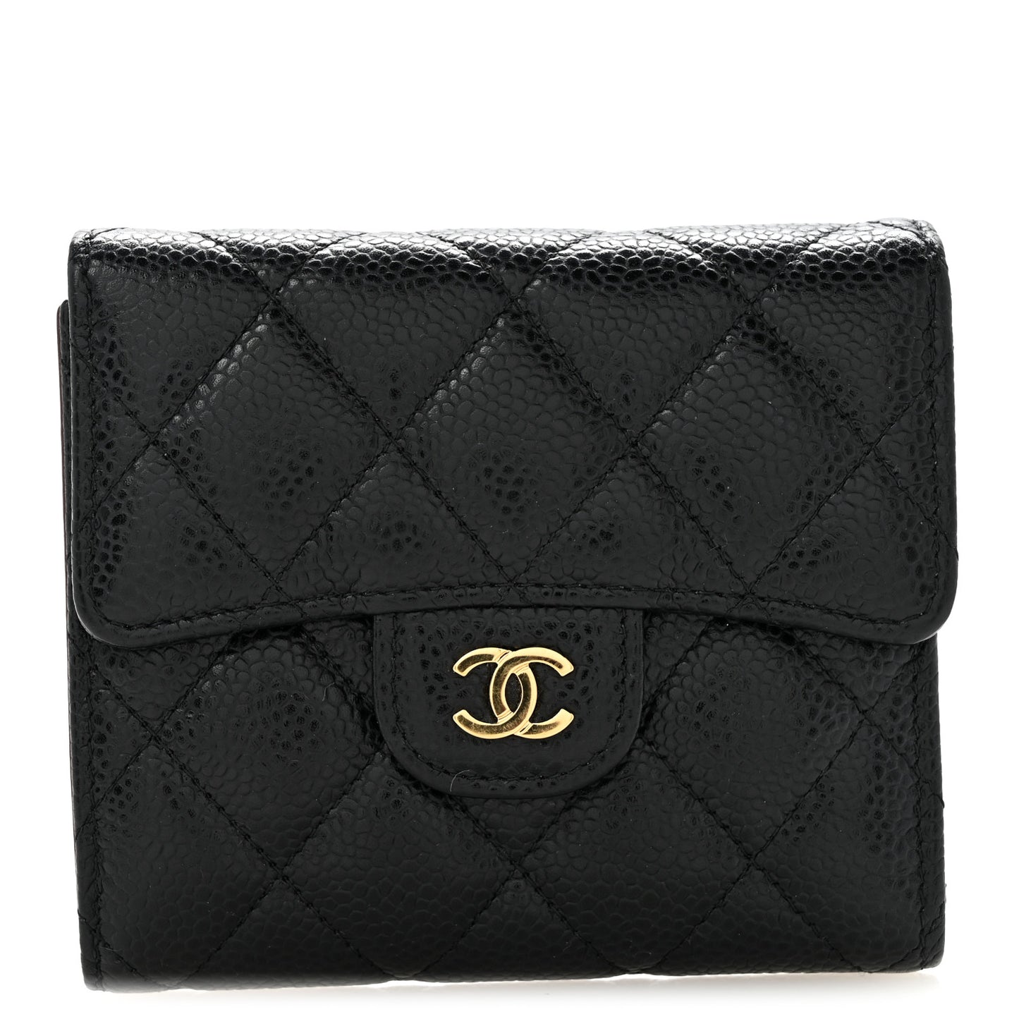 Caviar Quilted Compact Flap Wallet Black