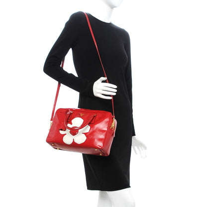 Prada Saffiano Vernice Floral Bauletto Bag Rosso Bianco 2 of 12