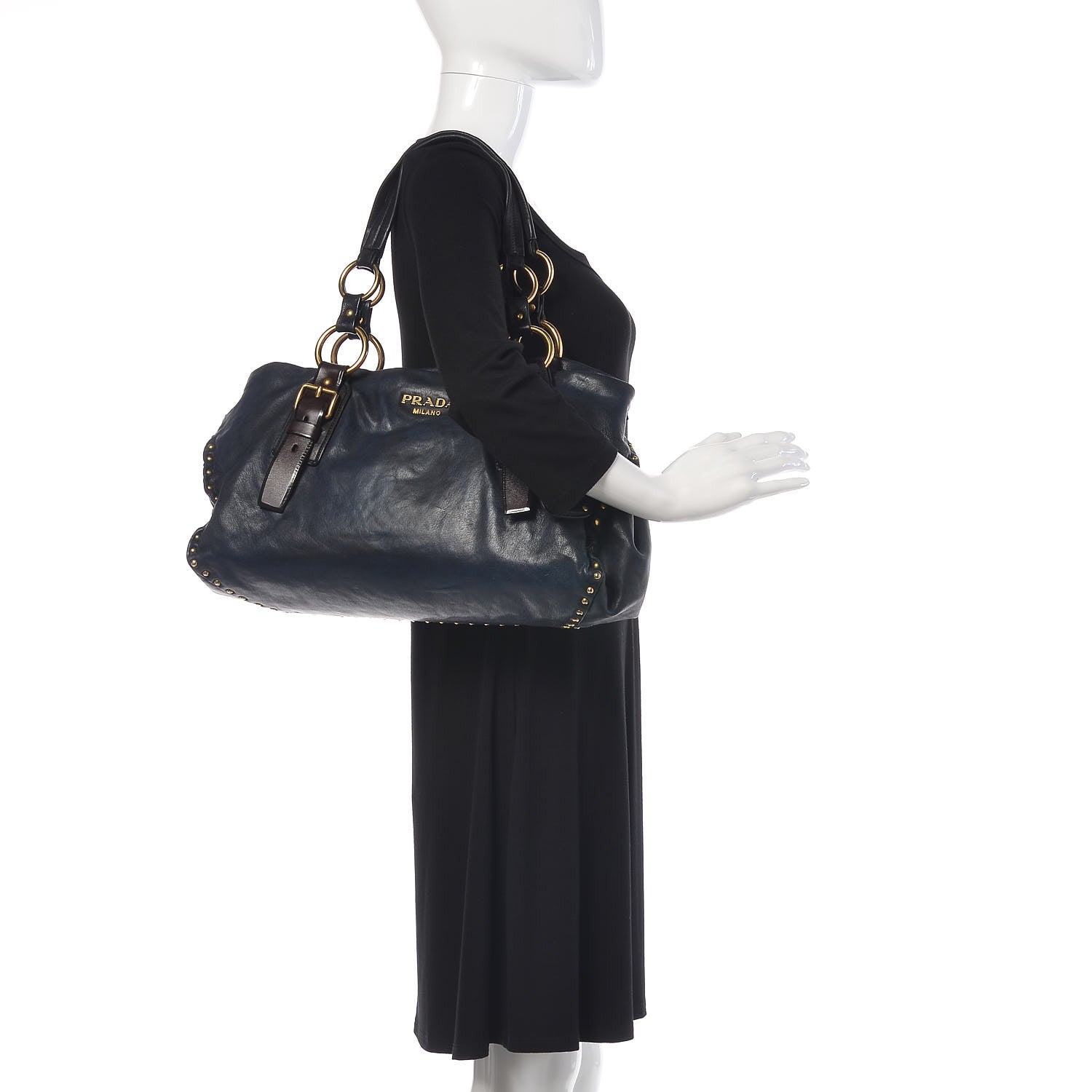 Prada Nappa Studded Aviator Shopping Tote Blue 2 of 19