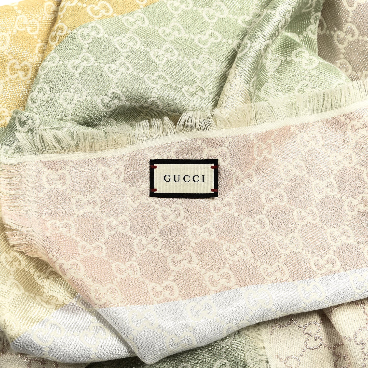 Viscose Cotton Silk Jacquard GG Monogram Shiny Summer Square Shawl Ivory Multicolor
