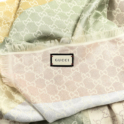 Gucci Viscose Cotton Silk Jacquard GG Monogram Shiny Summer Square Shawl Ivory Multicolor 2 of 2