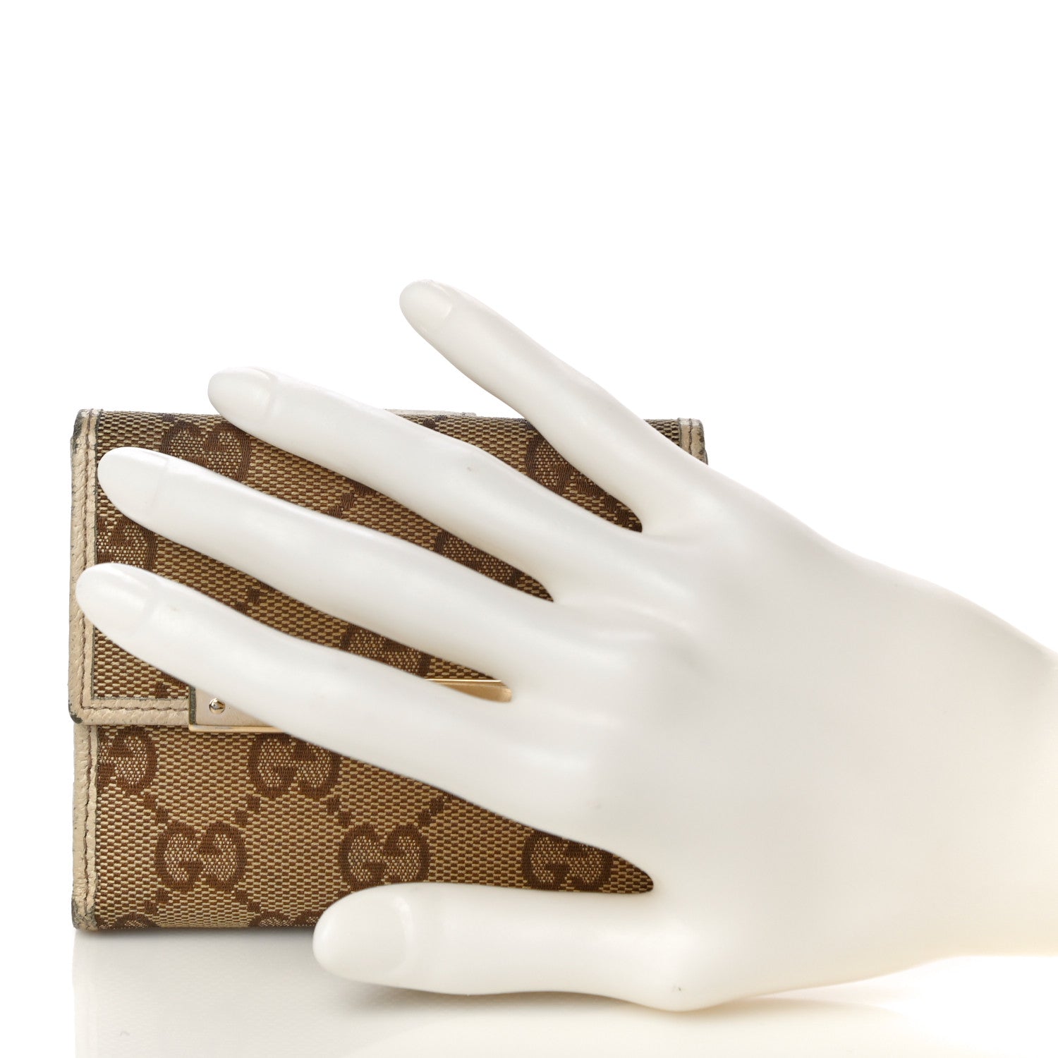 Gucci Monogram Metal Bar French Flap Wallet Off White 2 of 15