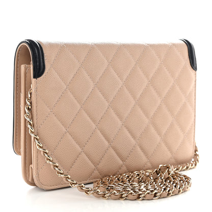 Chanel Caviar Quilted CC Filigree Wallet On Chain WOC Beige Black 3 of 12